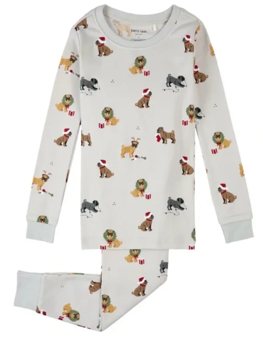 Petit Lem White Kids Holiday Puppy Pajama Set with Festive Prints Size‎ 5